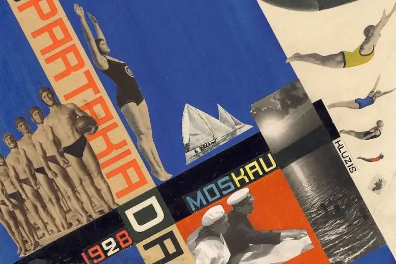 Gustavs Klucis. Fragment from The Swallows (Diving). Design for a postcard for the All-Union Spartakiada in Moscow. 1928. Coloured paper application, photomontage, gouache on paper. Collection of the Latvian National Museum of Art. Publicity photo